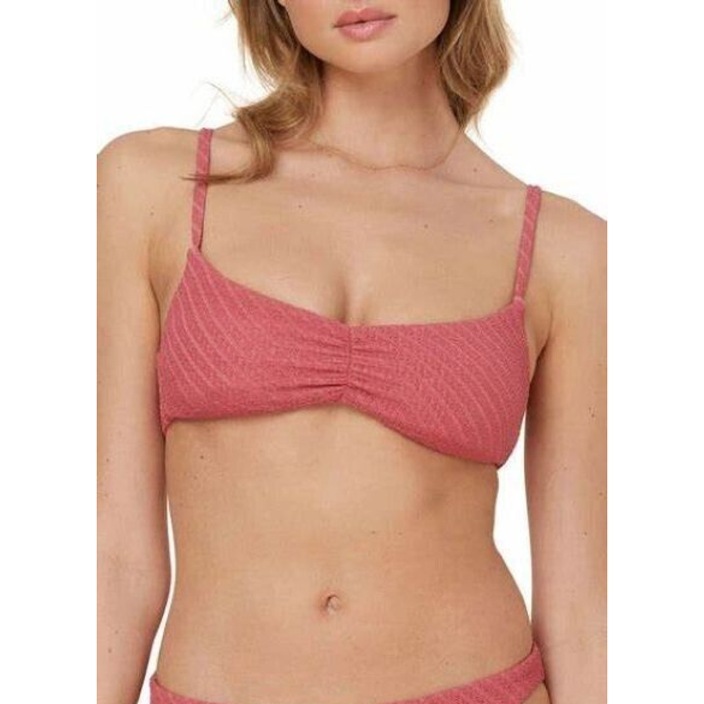 ANDIE Swim Women L Symi Bikini Swimsuit Top Mauve Pink Cinched Texturized NEW